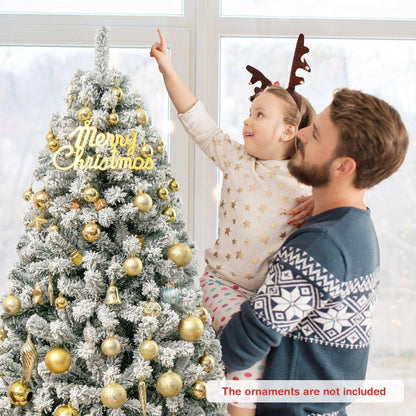 Costway CM22067 6 ft. Unlit Premium Snow Flocked Hinged Artificial Christmas Tree