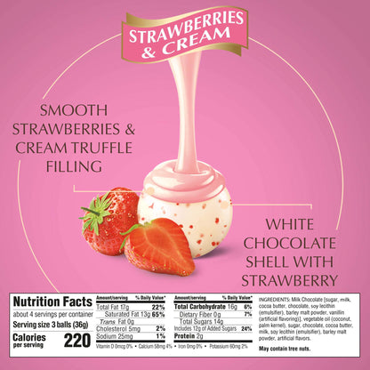 Lindt LINDOR Strawberries and Cream White Chocolate Candy Truffles, White Chocolate with Strawberries and Cream White Truffle Filling, 5.1 oz. Bag