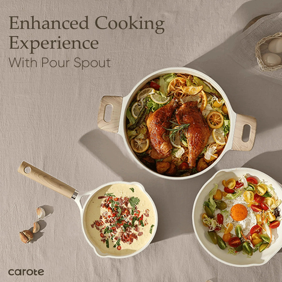 Carote Nonstick Pots and Pans Set, 13 Pieces Kitchen Cookware Sets Compatible for All Stoves, White Granite