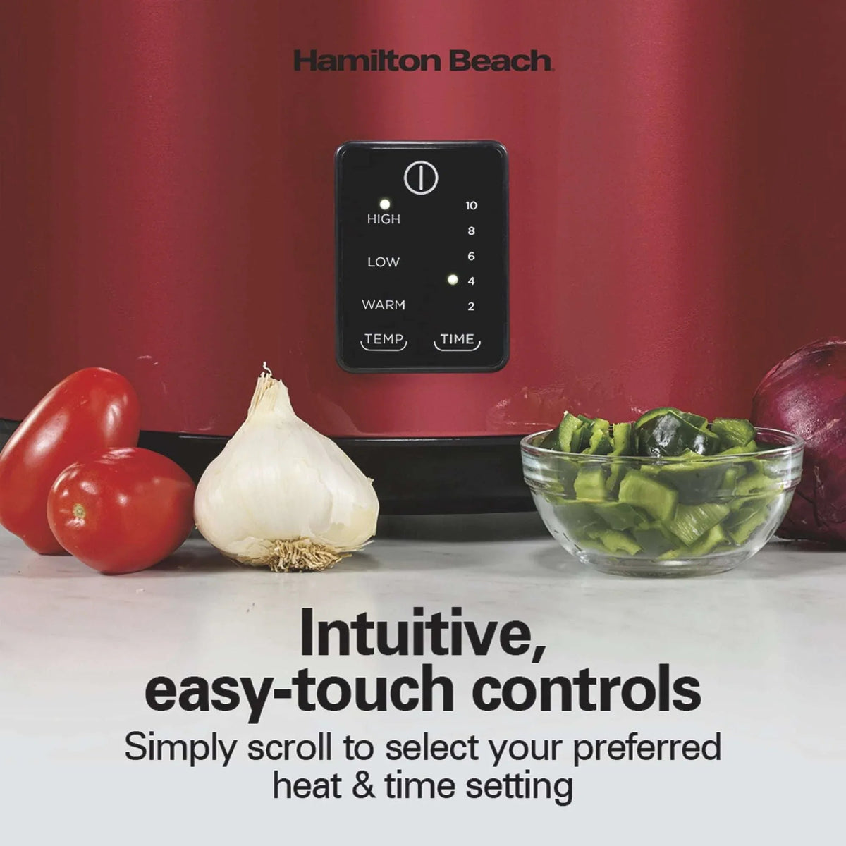 Hamilton Beach 7 Qt Programmable Slow Cooker, Stoneware Crock with Removable Pot, Includes Party Dipper Food Warmer, Red