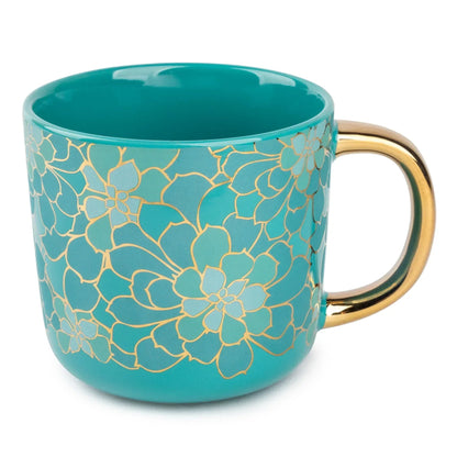 (2 pack) Thyme & Table 16 fl oz Teal Succulent Ceramic Coffee Mug