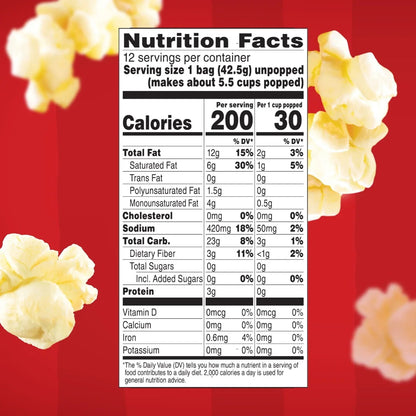 Orville Redenbacher’s Microwave Popcorn Mini Bags, Movie Theater Butter Flavor, 1.5 oz., 12-Count