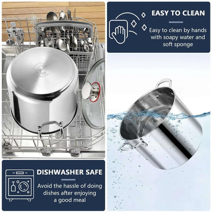 Coliware 12QT Stainless Steel Stock Pot with Glass Lid, 18/10 Food-Grade Material, 3-Ply Bottom, Induction Compatible, Dishwasher Safe