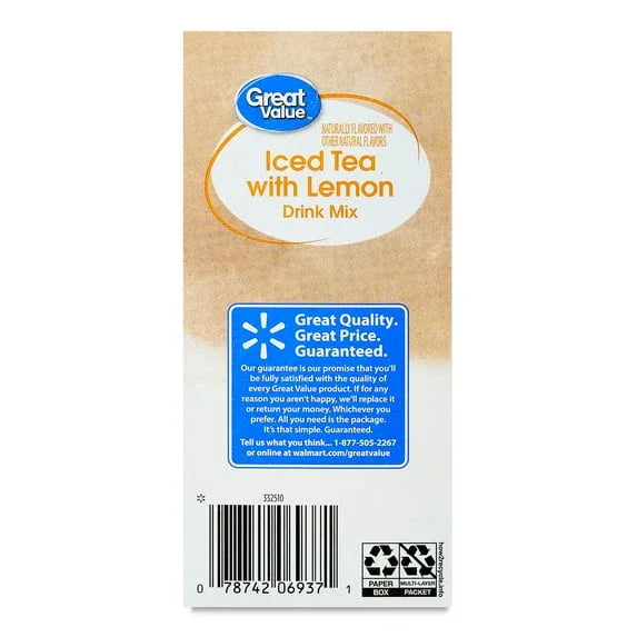 (12 pack) Great Value Sugar-Free Iced Tea with Lemon Powdered Drink Mix, 0.23 oz, 6 Packets