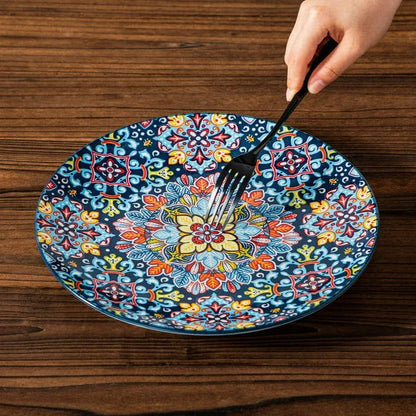 Malacasa 12 Pcs Dinnerware Sets, Ceramic Plates and Bowls Set, Porcelain Tableware Dishwasher Microwave Safe, Serves for 4 People, Bohemian Dark Blue