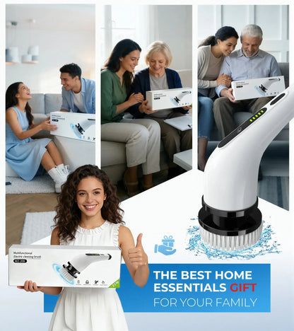 BIMZUC Electric Spin Scrubber, Cordless Cleaning Brush, 7 Replaceable Heads, Extendable Handle, White