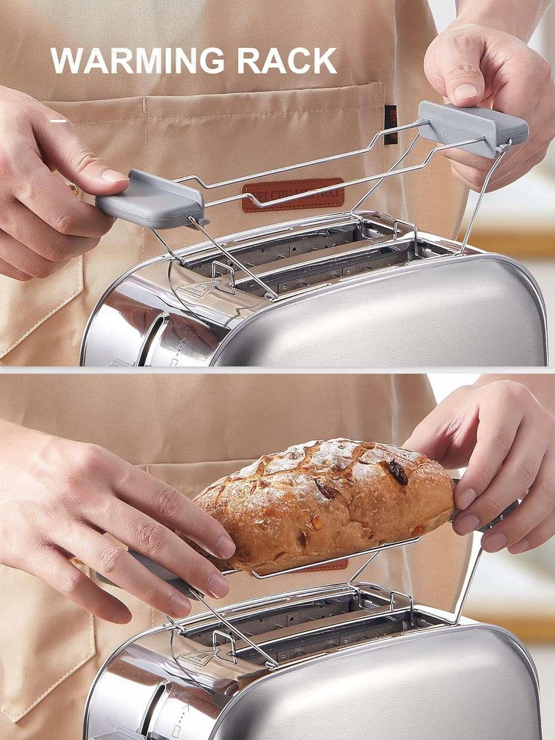 Toaster, Retro Bagel Toaster Toaster with 7 Bread Shade Settings, 2 Extra Wide Slots, Defrost/Bagel/Cancel Function, Removable Crumb Tray, Stainless Steel Toaster by Yabano, Silver