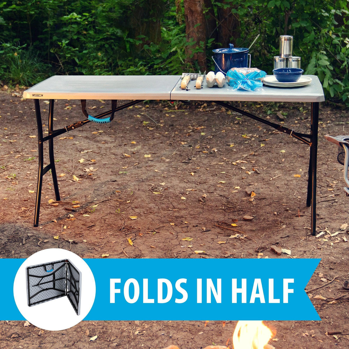 Lifetime 5 Foot Rectangle Fold-in-Half Table, Indoor/Outdoor Essential, Gray, 60.3" x 25.5"