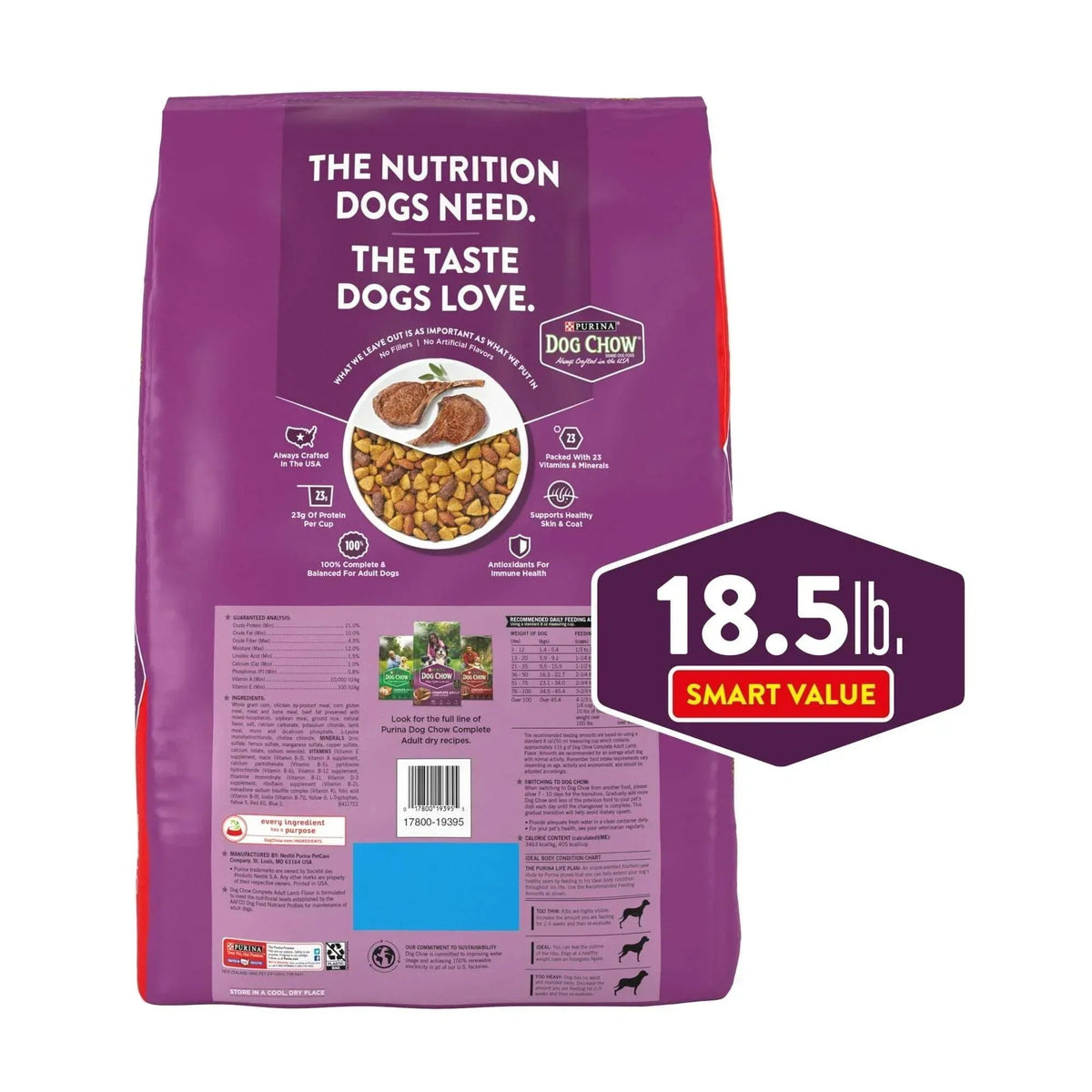 Purina Dog Chow Complete Dry Dog Food for Adult Dogs High Protein, Lamb