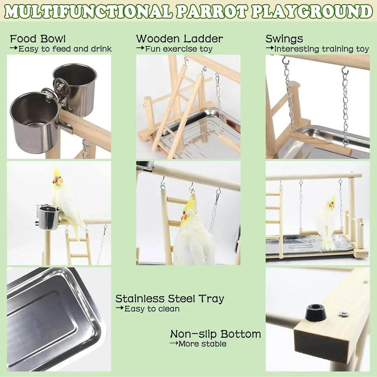 kathson Bird Playground,Parrot Play Stand,Parakeet Play Gym with Feeding Cups,Cockatiel Perchs Playstand with Exercise Toys for Budgie Conures Cockatoos Lovebirds Playpen