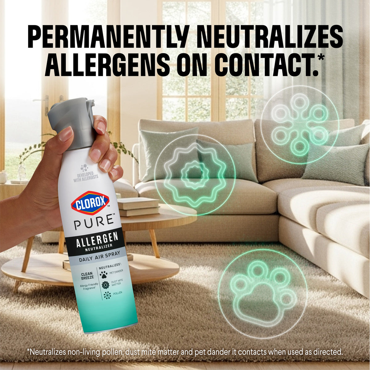 Clorox PURE Allergen Neutralizer Daily Air Spray, Clean Breeze, 8 oz Bottle