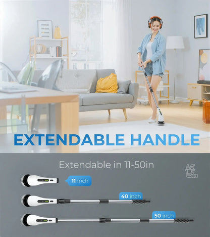 BIMZUC Electric Spin Scrubber, Cordless Cleaning Brush, 7 Replaceable Heads, Extendable Handle, White