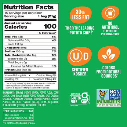 Sensible&nbsp;Portions&nbsp;Garden&nbsp;Veggie&nbsp;Straws Made with Avocado Oil,&nbsp;Sea&nbsp;Salt&nbsp;Flavor,&nbsp;0.75 oz Snack Bag, 10 Count