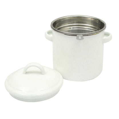 The Pioneer Woman Enamel-on-Steel Grease Strainer with Lid, Linen Speckle