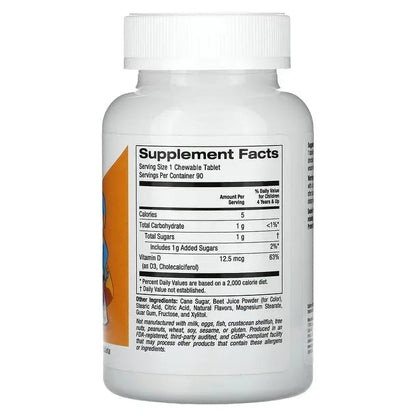California Gold Nutrition, Chewable Vitamin D3 for Children, Natural Cherry, 12.5 mcg (500 IU), 90 Vegetarian Tablets