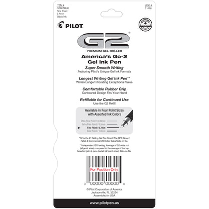 Pilot G2 Retractable Gel Ink Pens, Fine Point, 0.7mm. Black Ink, 5 Pack