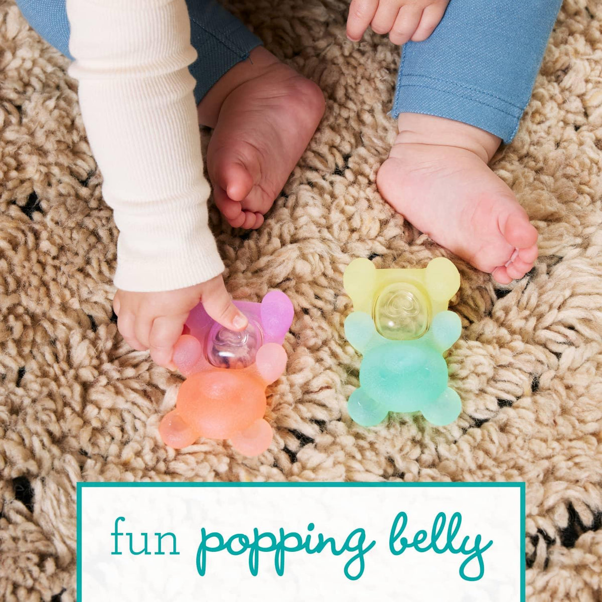 Infantino Teethimal Pop Pals Baby Teether Toy with Textured Surfaces, Pop Feature, and Linkable Loop for Babies 6-12 Months, 2-Pack