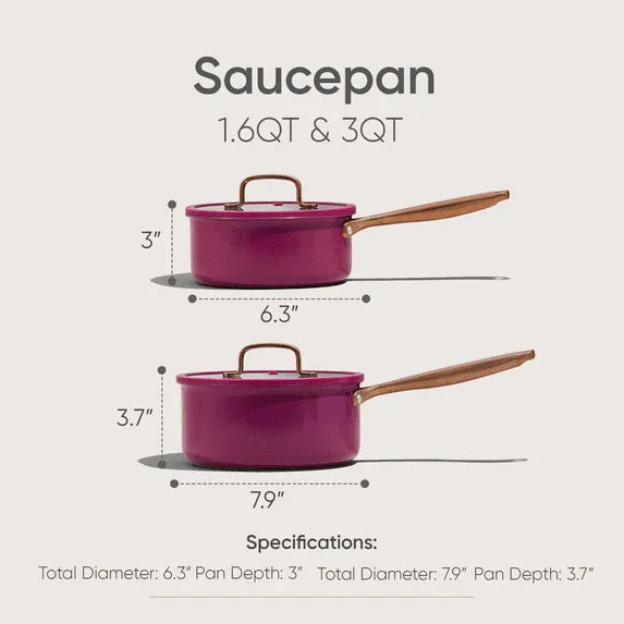 Carote 1.5QT & 3QT Tri-Ply Stainless Steel Saucepan Set with Lids, Small Induction Cooking Pot for Milk and Soup, Purple