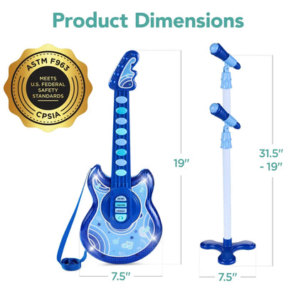 Best Choice Products 19in Kids Flash Guitar, Pretend Play Musical Instrument Toy for Toddlers w/ Mic, Stand