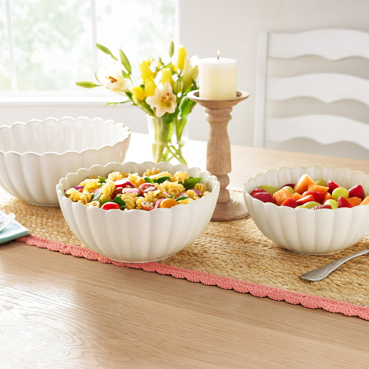 The Pioneer Woman Colette Stoneware Nesting Bowls, Cream, Set of 3