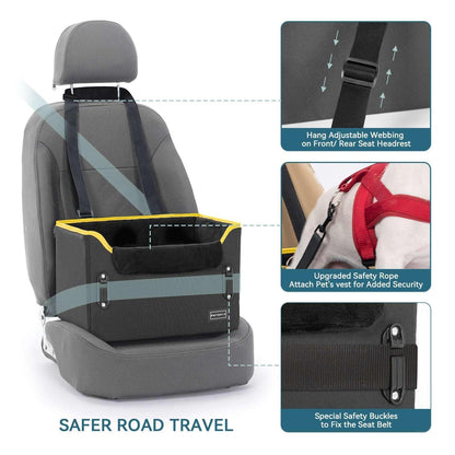 PETSFIT Pet Booster Car Seat for Small Dogs, Puppy Stable Car Seat for Car with Clip-On Leash,Up to 25lbs，Black