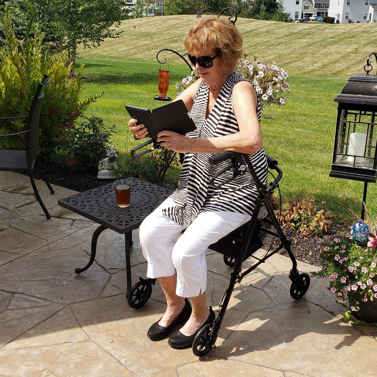 Equate Rolling Walker for Seniors, Rollator with Seat and Wheels, Black, 350 lb Capacity