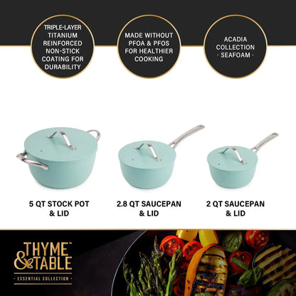 Thyme & Table 12 Piece Non-Stick Acadia Cookware Set, Pots and Pans Set - Blue