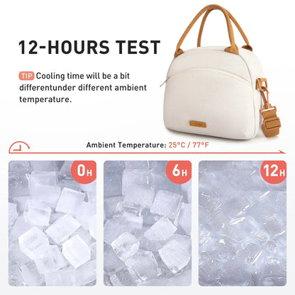 TOURIT Insulated Lunch Box Reusable Lunch Tote Bag, Soft Thermal Cooler Bag Food Container with Adjustable Shoulder Strap for Women Men, Work School Picnic Beach, Cream