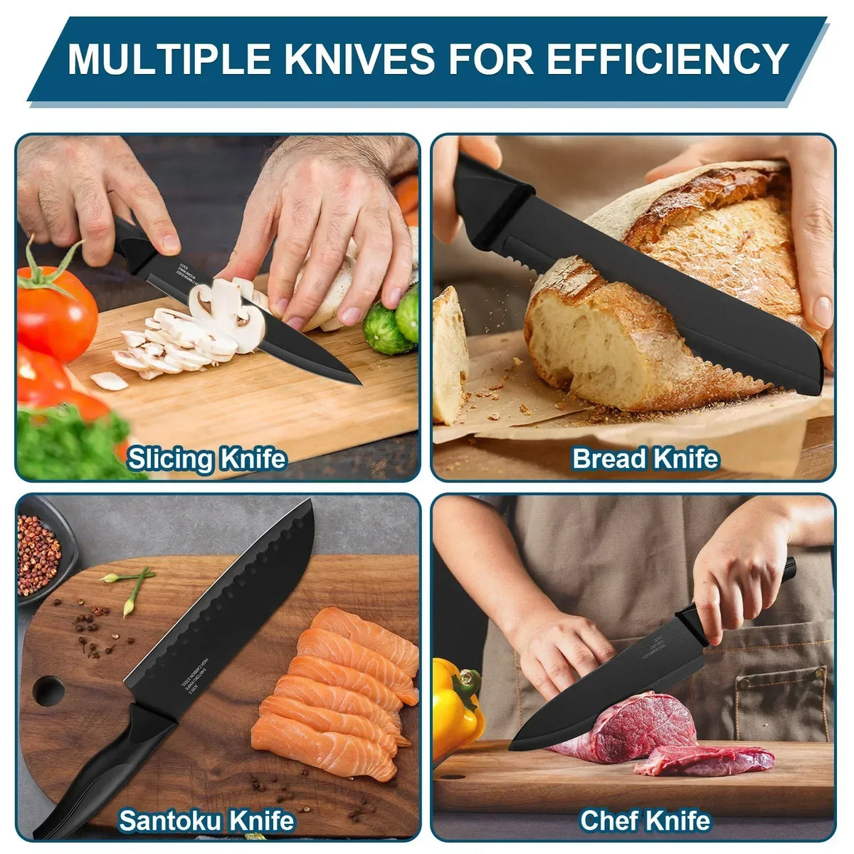 Walchoice 15 Pieces Knife Set with Block, High Carbon Stainless Steel Kitchen Knife Set with Sharpener, Rust Resistant & Dishwasher Safe