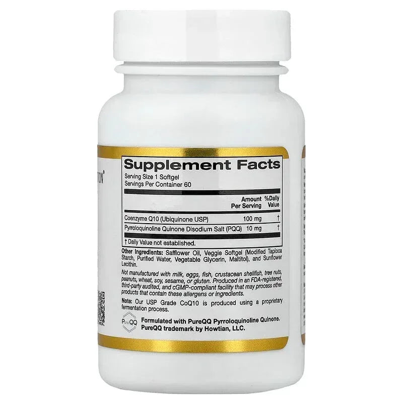 California Gold Nutrition, CoQ10 with PQQ, Ubiquinone USP, Tapioca Veggie Softgel with Sunflower Lecithin, 100 mg, 60 Veggie Softgel
