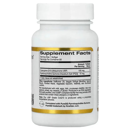 California Gold Nutrition, CoQ10 with PQQ, Ubiquinone USP, Tapioca Veggie Softgel with Sunflower Lecithin, 100 mg, 60 Veggie Softgel