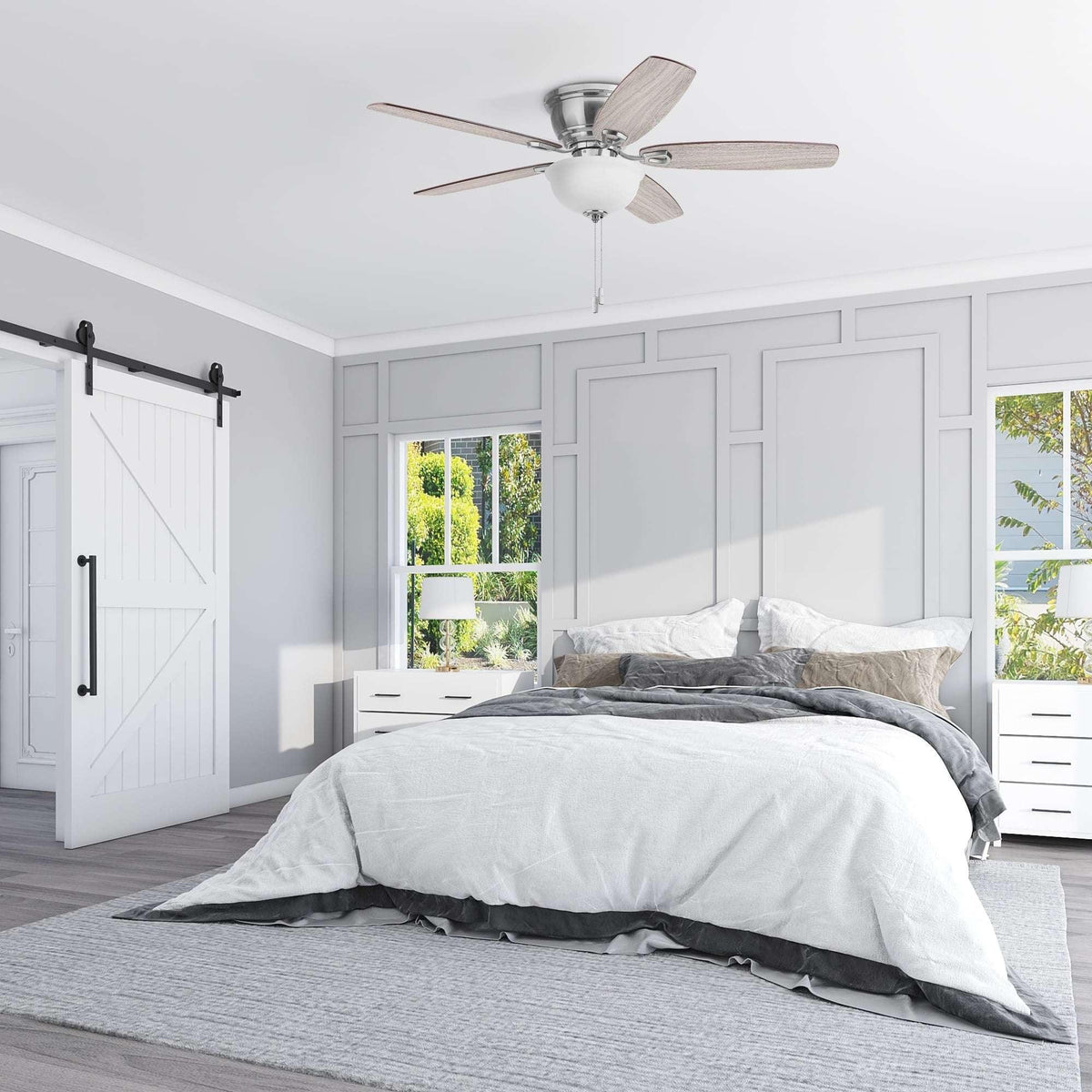 Honeywell Rockford 52" Traditional Satin Nickel Indoor Ceiling Fan with Light, Pull Chains & Reversible Motor