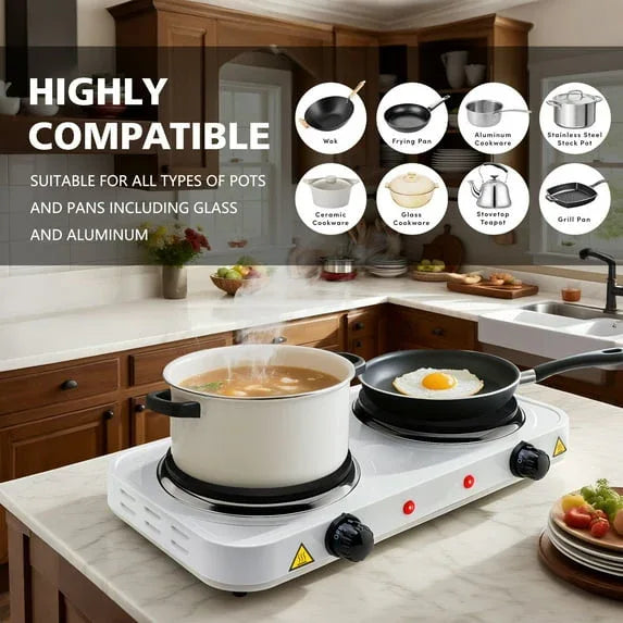 Electric Hot Plate, 2200W Countertop Burner,Cast Iron 2 Burners ,Portable Electric Stove, Portable Double Burners for Cooking,Easy to Clean, Black