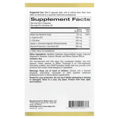 California Gold Nutrition, Rexdrive™ Amino with L-Arginine HCl, L-Citrulline, Acetyl-L-Carnitine Arginate DiHydrochloride, and Glycine Propionyl-L-Carnitine HCl, Men's Formula, 60 Veggie Capsules