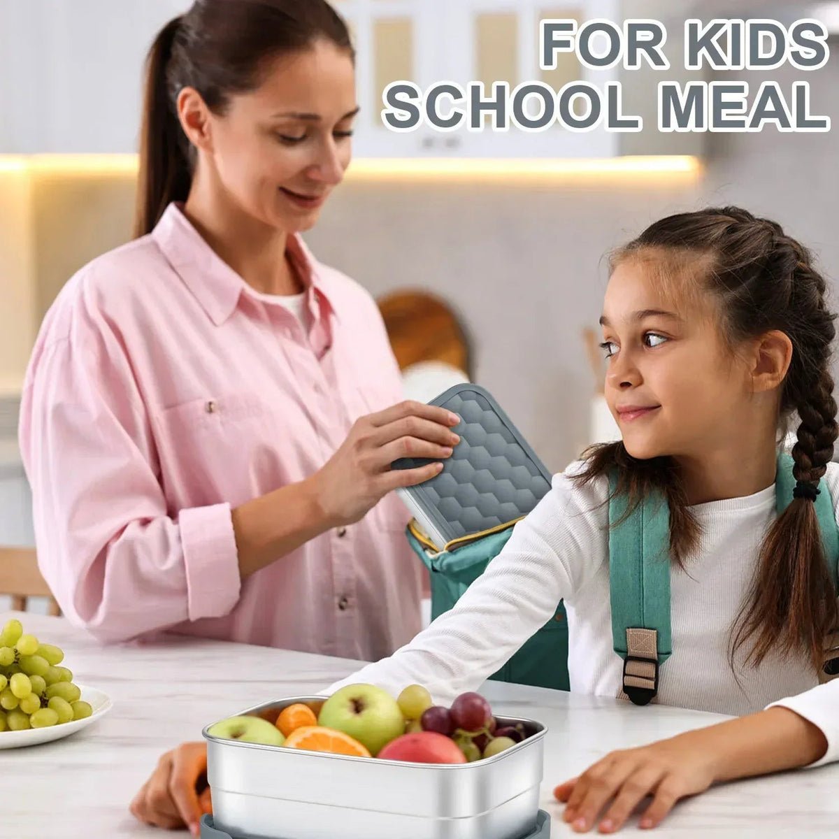 Vesteel Stainless Steel Lunch Container Set, Leak Proof Bento Box with Silicone Lids, Portable Metal Lunch Box for School and Daycare(25OZ + 8OZ*2), Grey