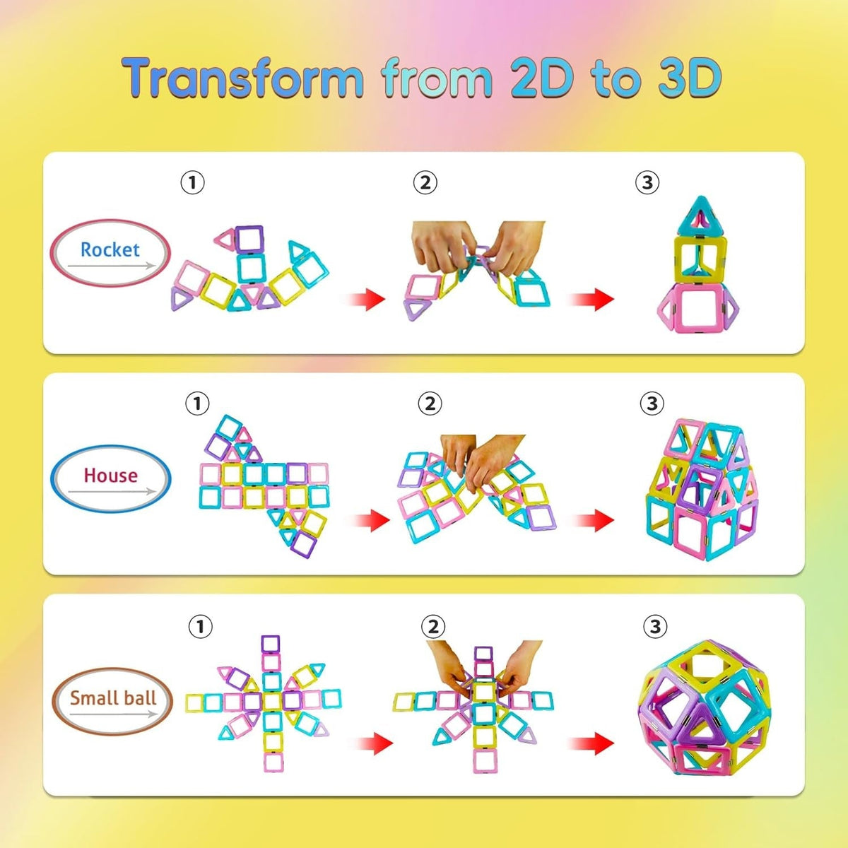 Magnetic Tiles 80pcs Magnet Building Blocks Set Creative Stacking Toys for Kids, 3D DIY Construction Kit Preschool Child Montessori Toys STEM Learning Toys Gifts for Girls Boys 3 4 5 6 7 Years