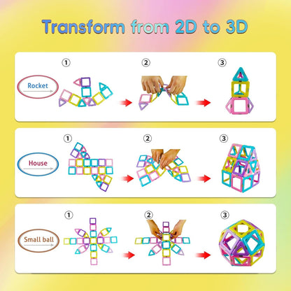 Magnetic Tiles 80pcs Magnet Building Blocks Set Creative Stacking Toys for Kids, 3D DIY Construction Kit Preschool Child Montessori Toys STEM Learning Toys Gifts for Girls Boys 3 4 5 6 7 Years