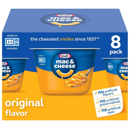 Kraft Original Easy Microwavable Macaroni and Cheese Cups (8 ct Box, 2.05 oz Cups) (Pack of 2)