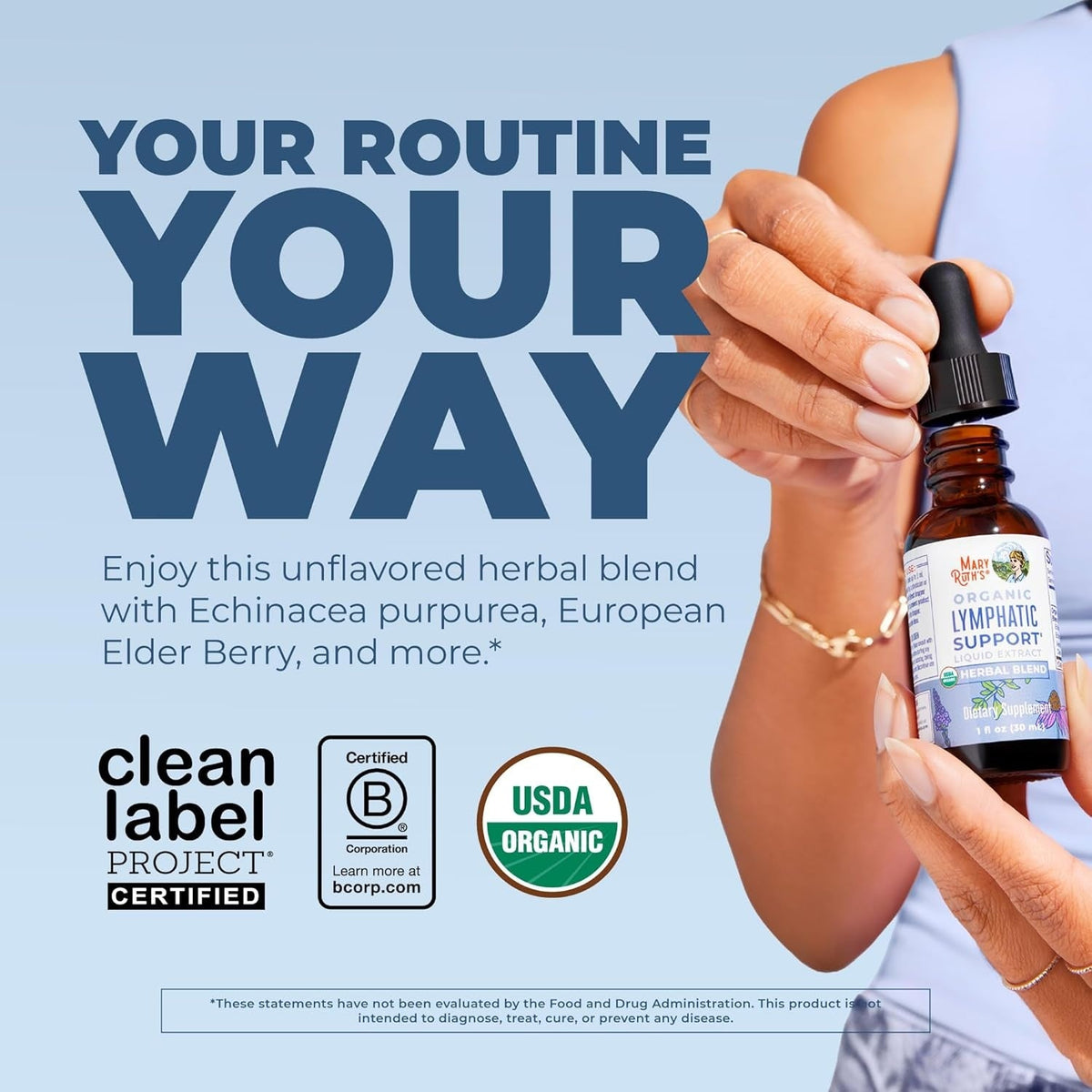 MARYRUTH'S Lymphatic Support Liquid Drops | USDA Organic | Herbal Blend with Echinacea & Elderberry | Blue Vervain | Yarrow Leaf | Vegan | Alcohol-Free | Non-GMO | CLP Certified | 1 oz | 30 Servings