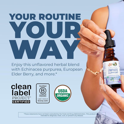 MARYRUTH'S Lymphatic Support Liquid Drops | USDA Organic | Herbal Blend with Echinacea & Elderberry | Blue Vervain | Yarrow Leaf | Vegan | Alcohol-Free | Non-GMO | CLP Certified | 1 oz | 30 Servings