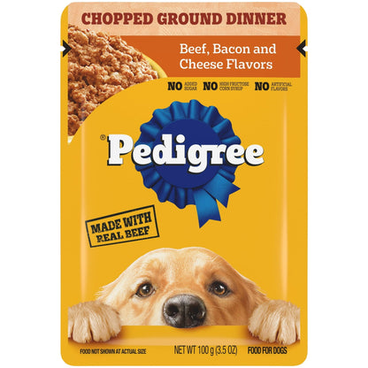 (24 pack) Pedigree Chopped Ground Dinner Wet Food with Beef, Bacon, & Cheese Flavor, 3.5 oz Pouches, 16 Count