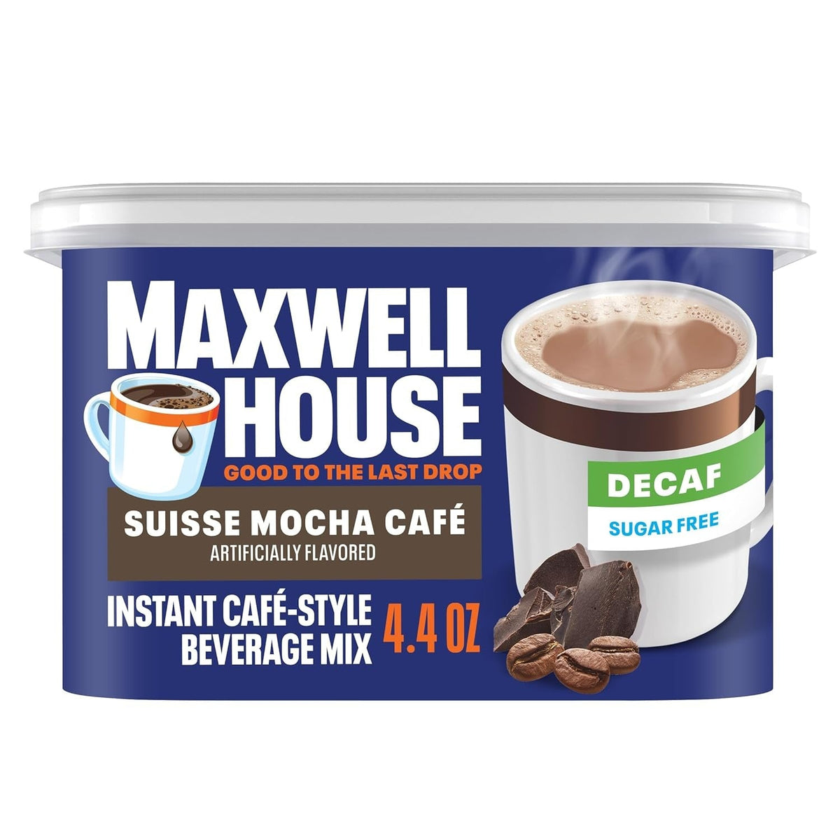 Maxwell House Decaf Instant Coffee Beverage Mix, Sugar Free Coffee Drink Mix, Café Style Instant Coffee, French Vanilla Café and Suisse Mocha Café, 4.3 to 4.4 Ounce (Variety Pack)