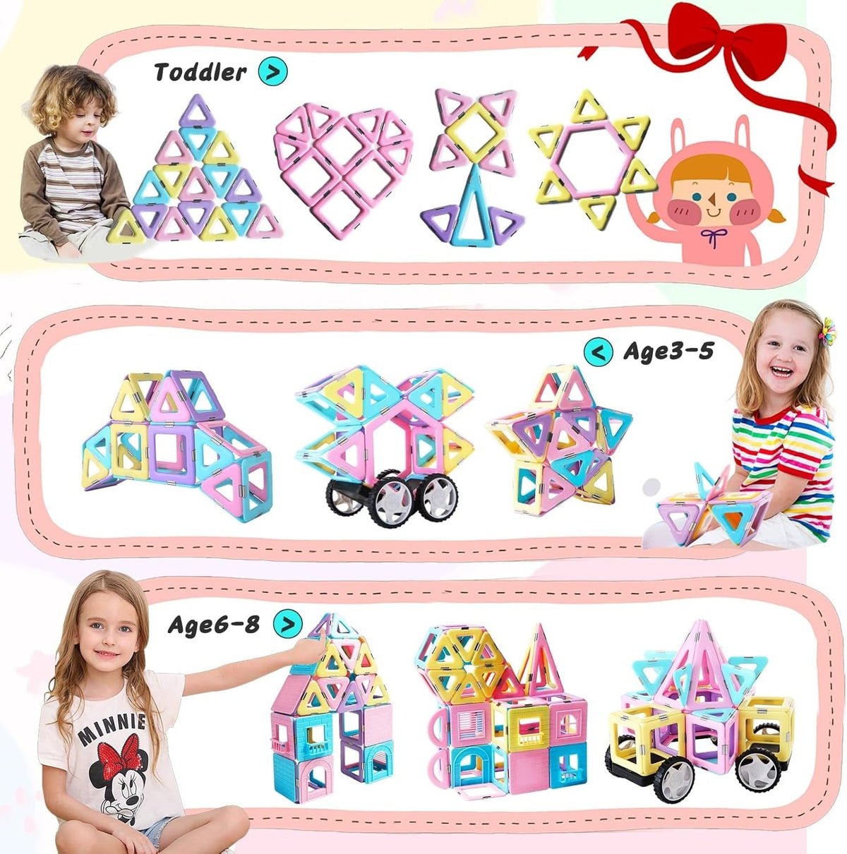 Magnetic Tiles 80pcs Magnet Building Blocks Set Creative Stacking Toys for Kids, 3D DIY Construction Kit Preschool Child Montessori Toys STEM Learning Toys Gifts for Girls Boys 3 4 5 6 7 Years