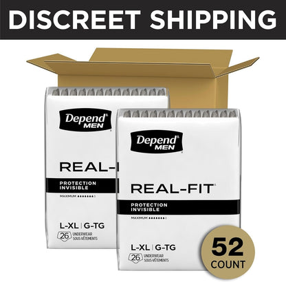 Depend Real Fit Adult Diapers, Incontinence Underwear for Men, Disposable, Maximum Absorbency, Small/Medium, Black, 56 Count (2 Packs of 28), Packaging May Vary