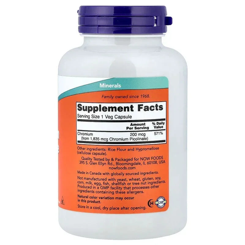 NOW Foods, Chromium Picolinate, 200 mcg, 250 Veg Capsules