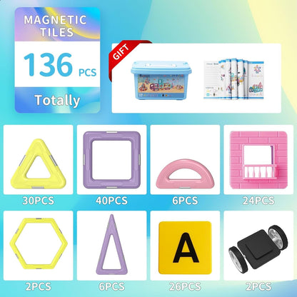 Magnetic Tiles 80pcs Magnet Building Blocks Set Creative Stacking Toys for Kids, 3D DIY Construction Kit Preschool Child Montessori Toys STEM Learning Toys Gifts for Girls Boys 3 4 5 6 7 Years