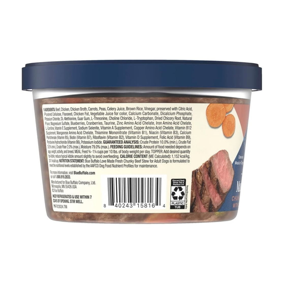 Blue Buffalo Love Made Fresh Dog Food, Refrigerated, Chunky Beef Stew, 1-lb Tub