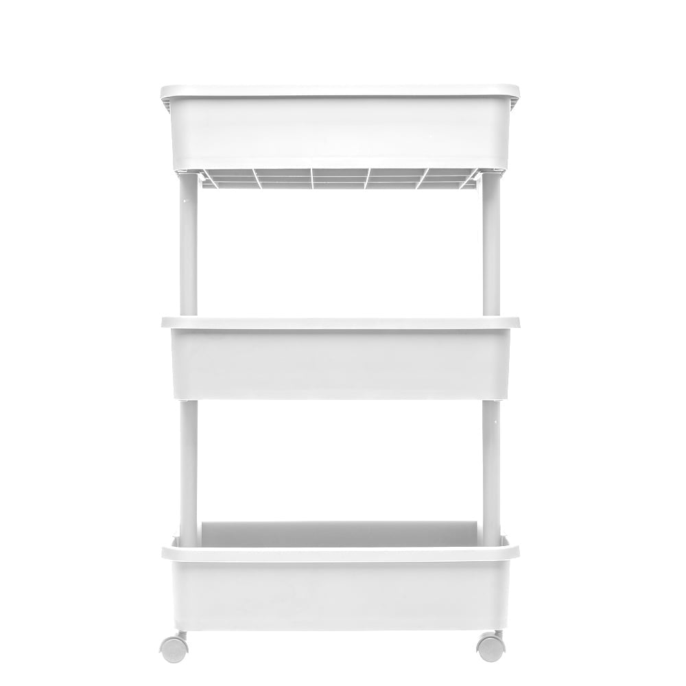 Mainstays 3-Tier Plastic Rolling Laundry Cart, Arctic White