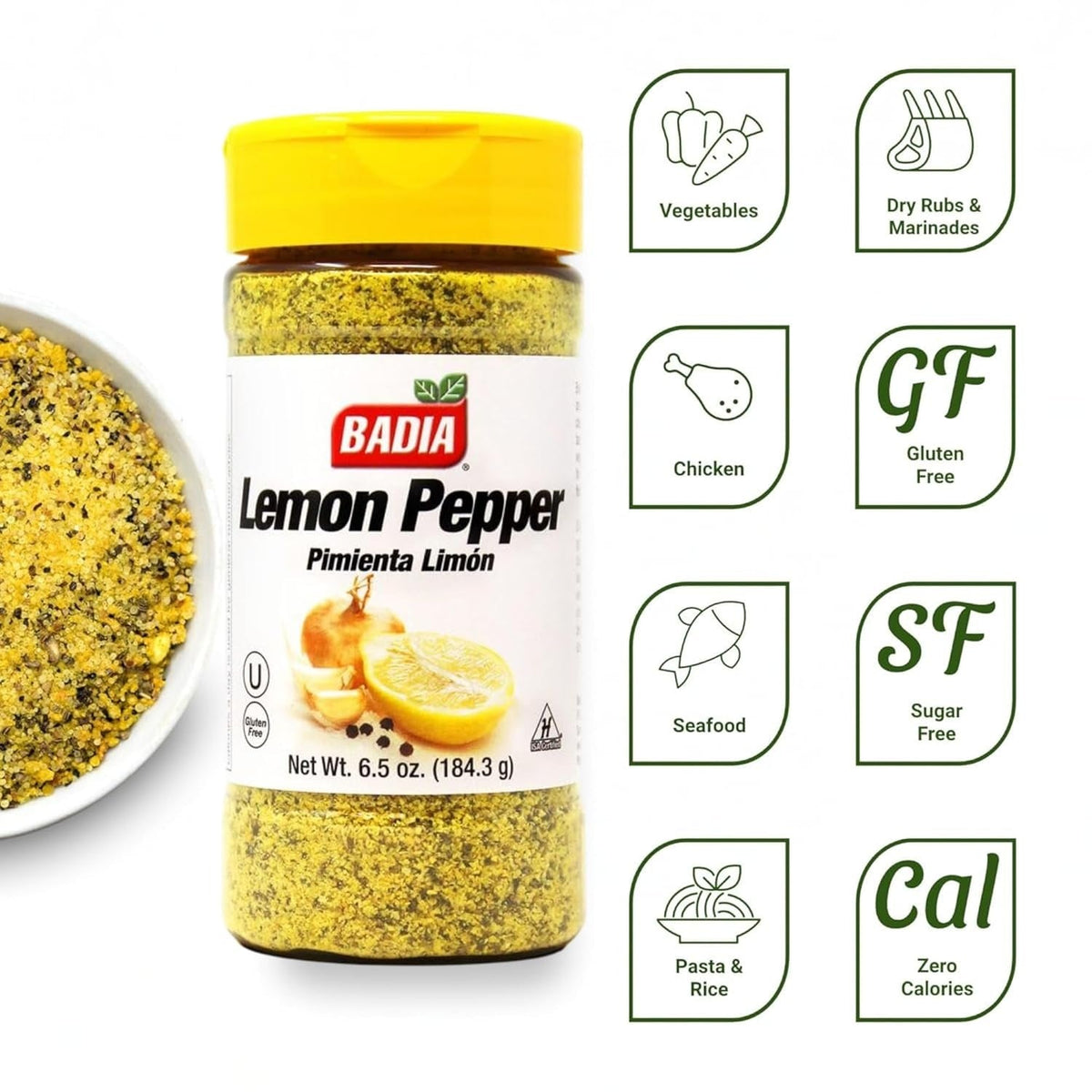 Badia Lemon Pepper Seasoning, 24 oz - Pepper, Garlic & Onion, Zesty Citrus Blend for Chicken, Seafood & Vegetables