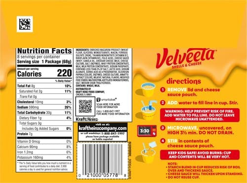 Velveeta Shells and Cheese Mac and Cheese, 8 Cups, for Easy Snacks or Dinner Sides, Original Flavor, 2.39 oz